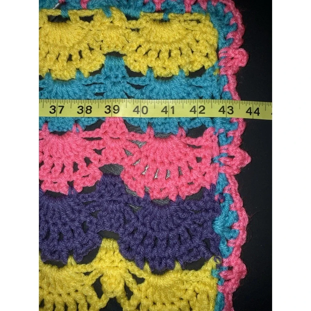 Handmade crochet baby blanket scalloped edge colorful striped 44x52